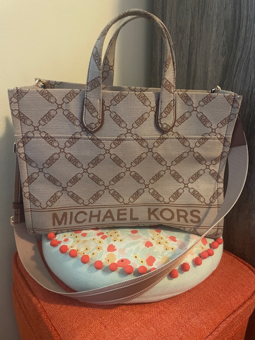 Michael Kors Beige/Brown Logo Canvas Tote